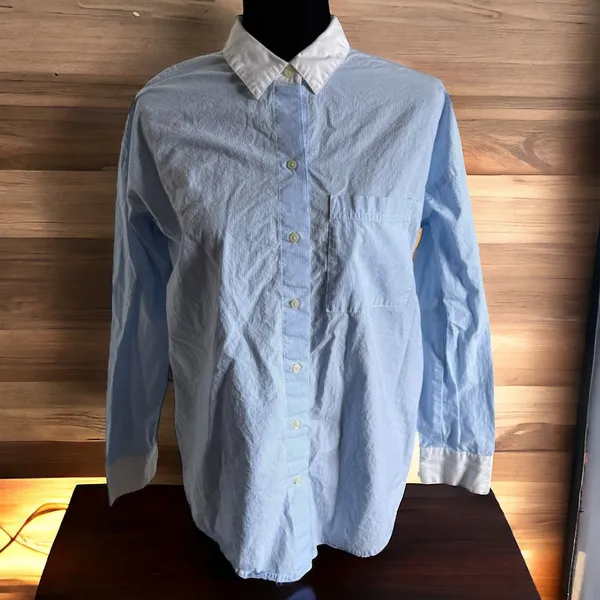 5/$35 ‎ Old Navy Womens Shirt Sz S The Boyfriend Blue White Pinstripe Dress - Image 3