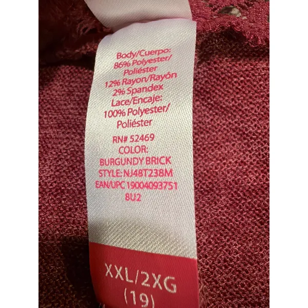 Y2K Maroon Lace Back Long Sleeve Henley‎ Top Women’s XXL 2X No Boundaries - Image 8