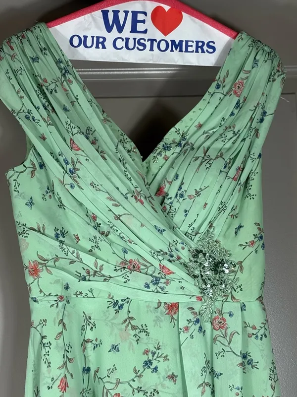 NWT Mint Green Floral High Low Formal Dress Women’s US 8 Wedding Guest Prom - Image 2