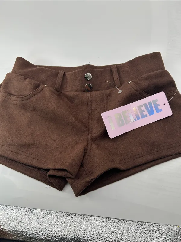 Brown Women's Suede-Look High-Waist Shorts - Image 11