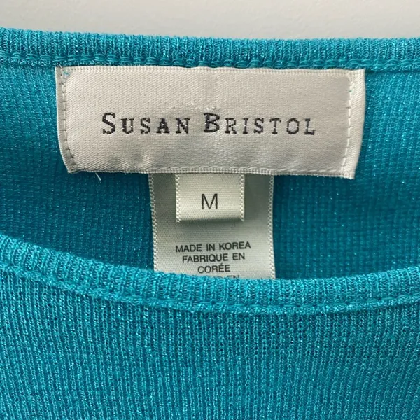 Susan Bristol Y2K Vintage Shimmer Top Sparkle Knit Medium Long Sleeve Stretch Teal Blue Bratz - Image 7