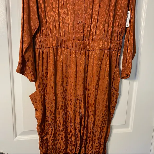 ON 34TH Animal Print Rayon Toasted Ginger Long Sleeves Pockets 1X Plus Jumpsuit - Image 12