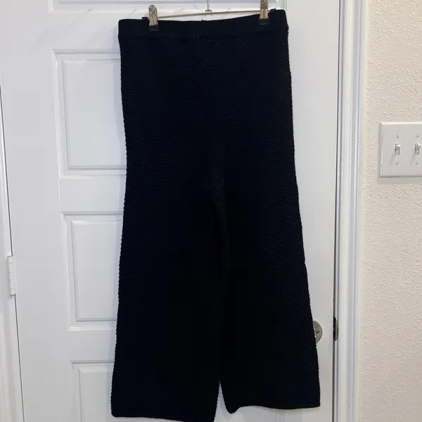 Free People FP Beach Black Textured Knit Wide Leg Cropped Pants Small - Image 4