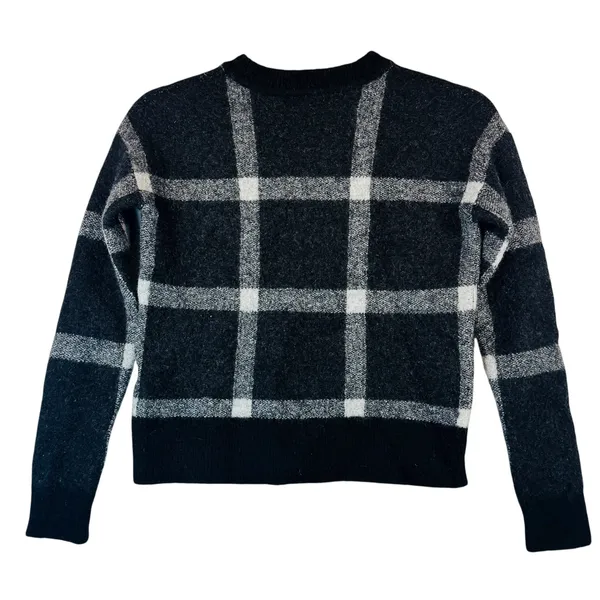 Banana Republic womens XS‎ black white plaid fuzzy wool blend crewneck pullover - Image 2