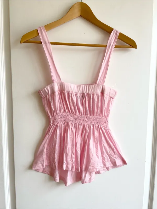 Vintage Wet Seal Y2K Pink Babydoll Smocked Top Size M Made In USA Slightly Sheer - Image 2
