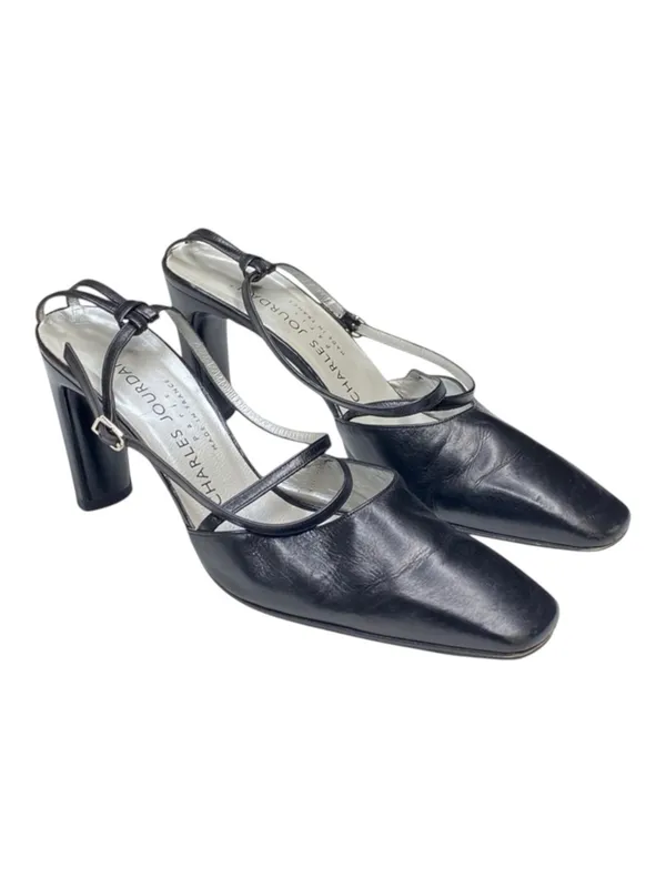 Vintage Luxe: Charles Jourdan  Retro Ankle Strap Heels Sandals  Black Leather - Image 11