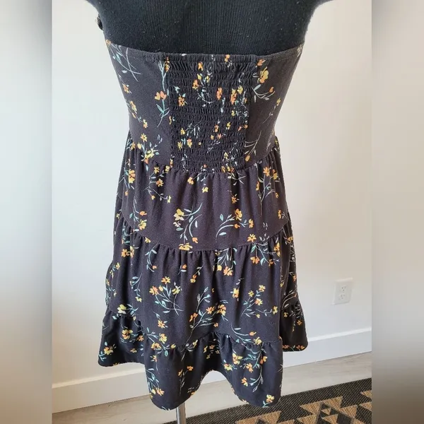 No Boundaries Dark Floral Midi Dress Milkmaid Festival Cottage Maiden Fairy Tiered Smocked - Image 6