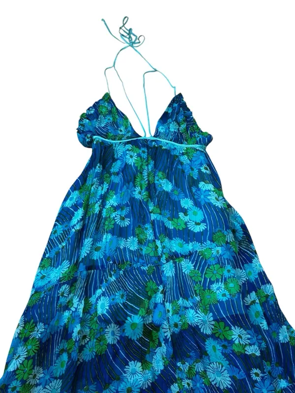 Urban Outfitters Halter Maxi Dress Blue Daisy Floral Boho Summer Party Fairy - Image 3