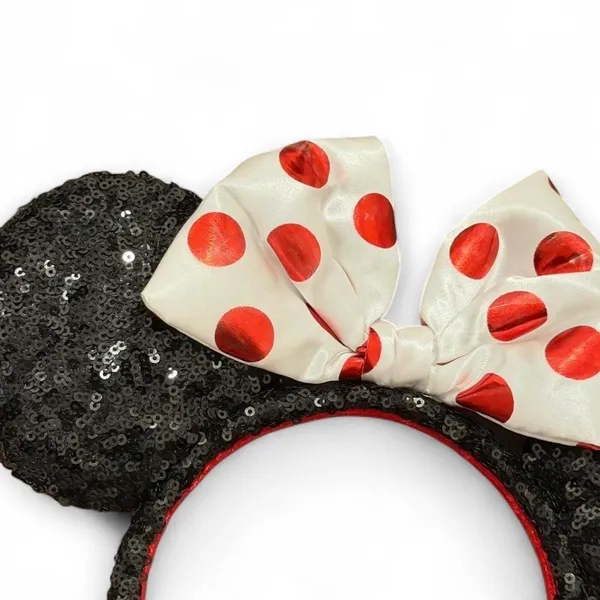 Disney Parks sequin White Bow Red Polka Dot Minnie Mouse Ears Headband - Image 2