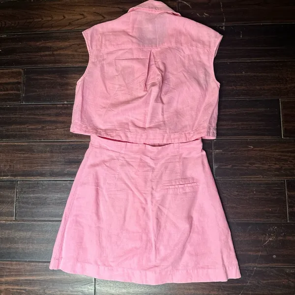 ZARA Button down dress with collar casual boho indie pink crop top high waisted skirt - Image 3