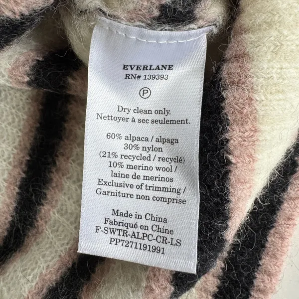 Everlane Cocoon Crew in Ivory Black Pink Stripe Alpaca Wool Sweater Size XS - Image 4