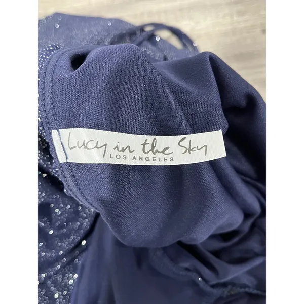 Lucy in the Sky Navy Blue‎ Sparkle Ruched Twist Front Bodycon Mini Dress Medium - Image 6