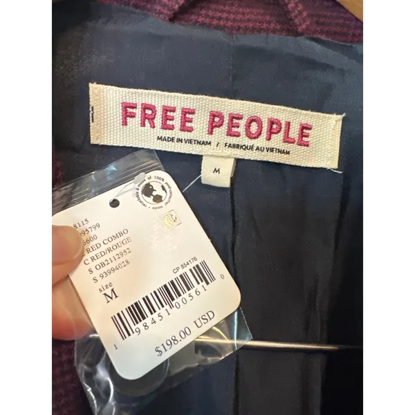 Free‎ People Agnes Cropped Jacket Red Combo Plaid Blazer NWT Size M - Image 5