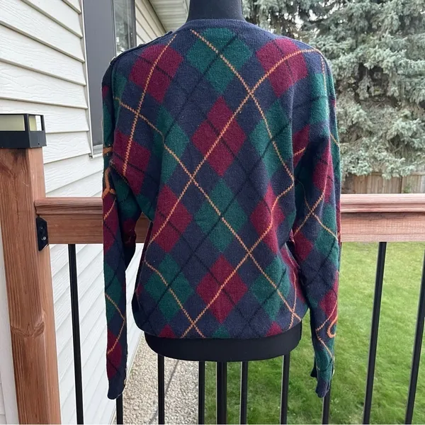 Vtg JH Collectibles Argyle Wool Sweater Gold Buttons Women’s Medium Academia - Image 3