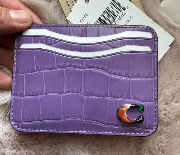 Coach Wavy Card Case Purple Croc Embossed Coachtopia Leather Slim CT386 - Image 5
