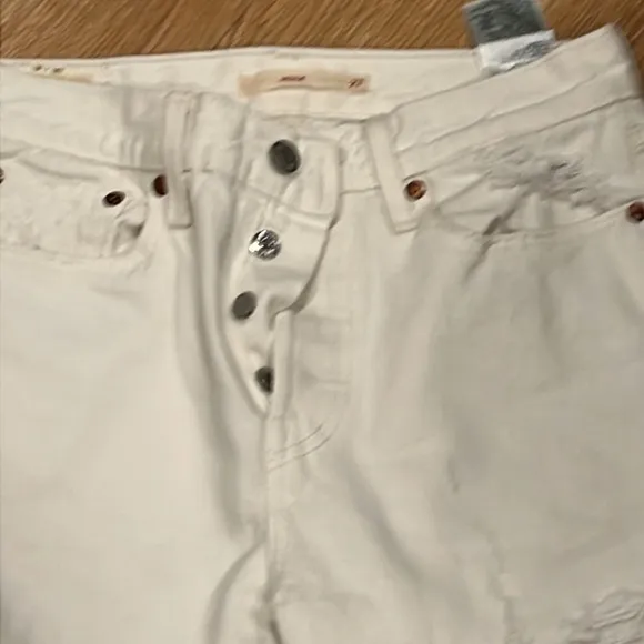 Levi’s‎ wedgie straight size 27 white button fly denim distressed raw hem - Image 2