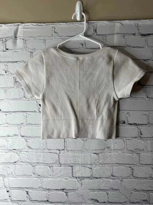 Offline by aerie Ribbed Scoop Neck Crop Top - Cream medium - Image 5
