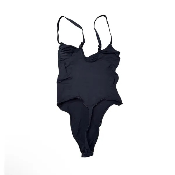 SKIMS Ruched Bodysuit Women Large Black Excellent Thong Back Shapewear - Image 2