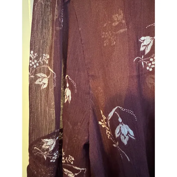 Abercrombie‎ & Fitch Floral Long Sleeve Mini Dress NWT Maroon Boho Peasant Style - Image 3