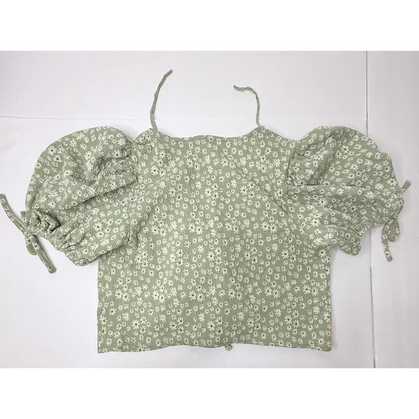 Free People Sweet Sun Crop Top Sz M Green Floral Girlcore Boho Cottagecore Chic - Image 9