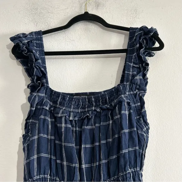 Anthropologie Magali Pascal Ruffled Linen Midi Dress Windowpane Large Wedding - Image 9
