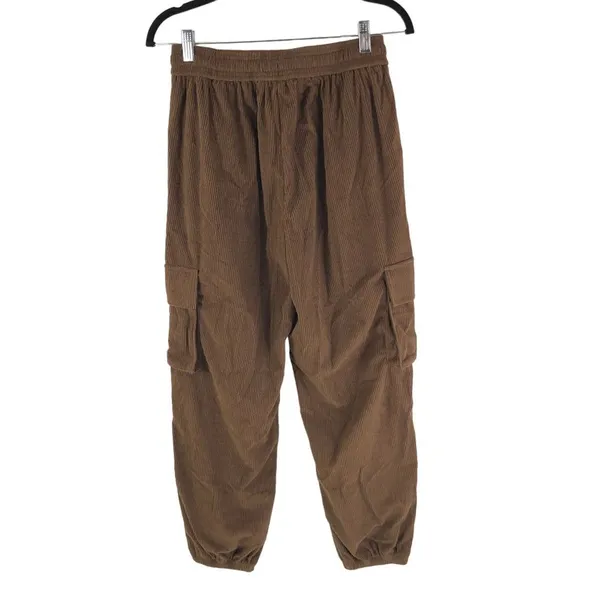 Halara Mid Rise Drawstring Side Pocket Corduroy Casual Cargo Joggers Brown S - Image 4