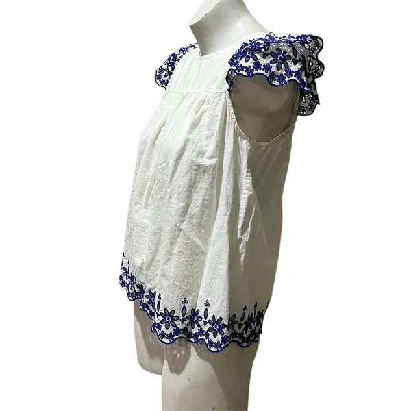 Madewell Women's Size 2 White Floral Embroidered Sleeveless Blouse - Image 4