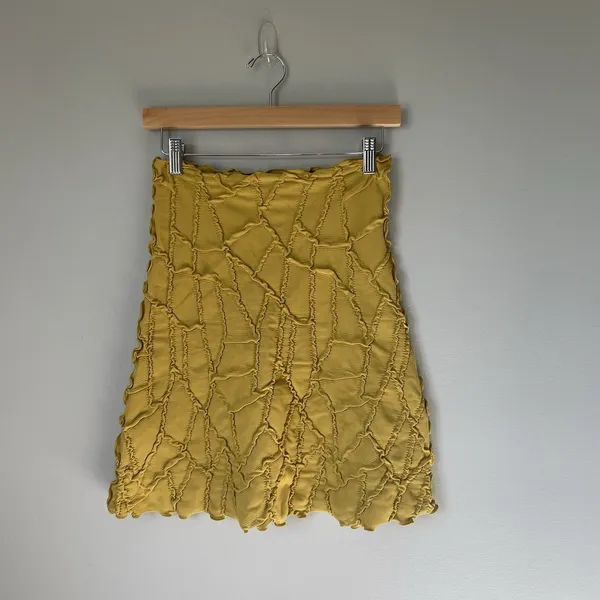 Haystacks Boho Patchwork Midi Skirt Made in Michigan Mustard Yellow Size Small - Image 2