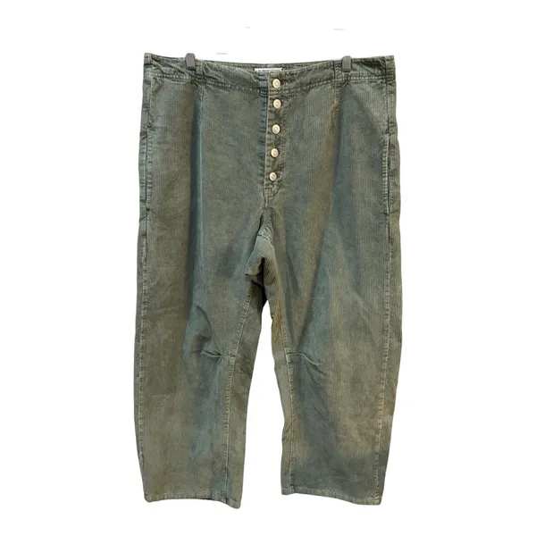 We‎ The Free People Green Button Fly Cord Barrel Leg Pants Size 33 - Image 11