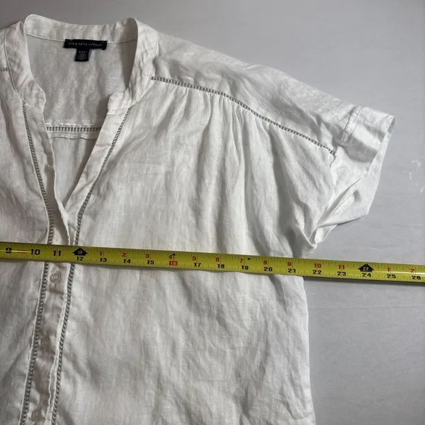 Saks Fifth Avenue 100% Linen Shirt Medium White‎ Top Beachy Minimalist Cottage - Image 6