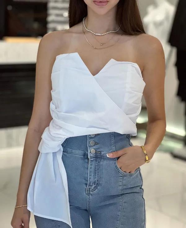 Zara NWT  STRIPED White STRAPLESS TOP. Size Small. - Image 3