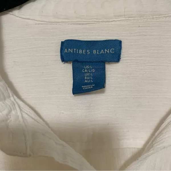 Antibes Blanc woman 100% cotton sheer white long sleeve button up shirt size L - Image 4