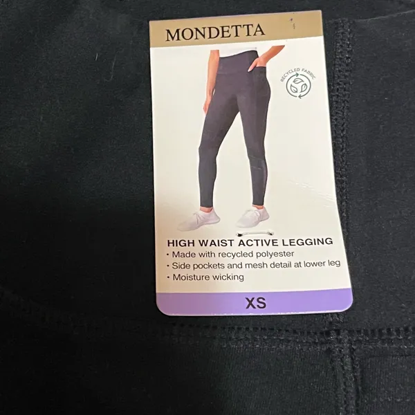 NWT XS Mondetta Ladies’ Women’s High Waist Active Black Mesh Panel Leggings Activewear Sportswear - Image 5