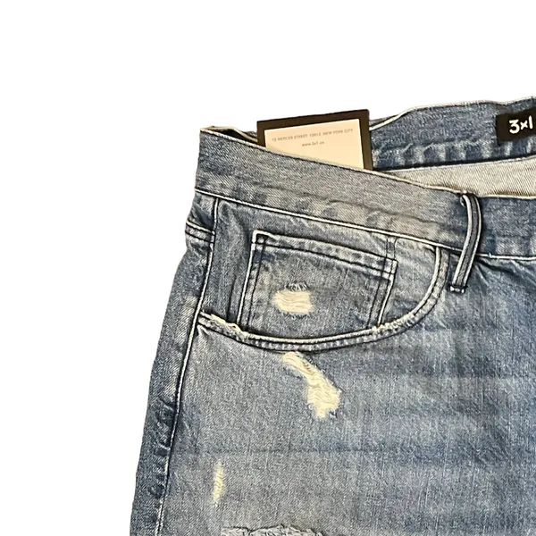 3X1 Fringe Hem Crop‎ Straight Leg Jeans Distressed Mid -Rise Cotton 31 Women NWT - Image 7