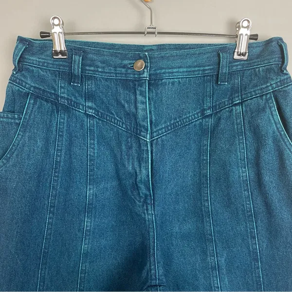 Vintage Jeans Yoke Front Seams Blue Greenish‎ Women Mom Jeans Unique Retro Dyed - Image 6
