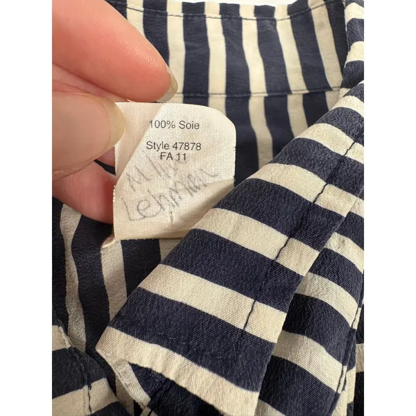 J.Crew The Boy Shirt Navy White Striped 100% Silk Button Down Size 10 - Image 6