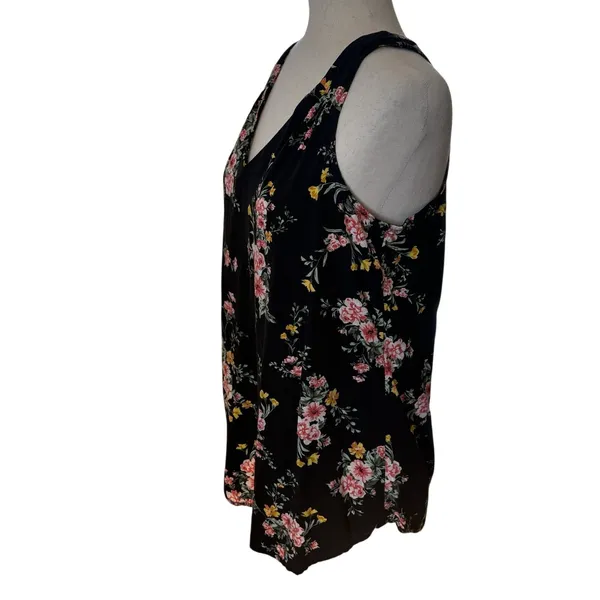 Old Navy Sleeveless Floral V-Neck Tank Top Black Pink Yellow Green M Tall - Image 2