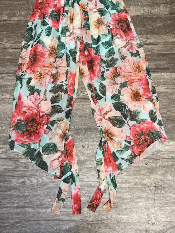 Brick Built S/M Floral Wide Leg Tie Hem Pants Lined Resort Vacation - Image 3