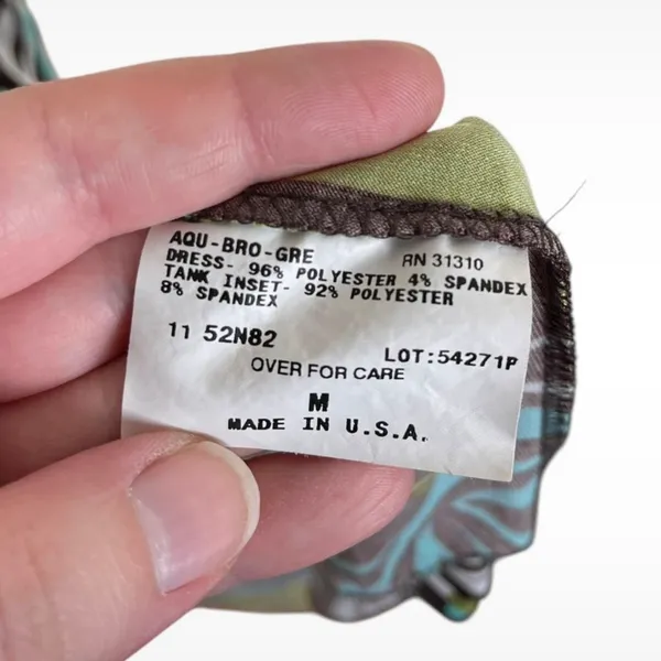 Vintage Y2K A. Byer Womens Size Medium Drop Waist Brown Teal Floral Halter Dress - Image 5