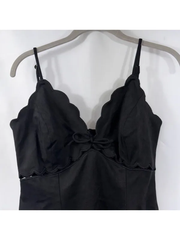 Sky to Moon Black Scallop Bow Mini Dress M - Image 2