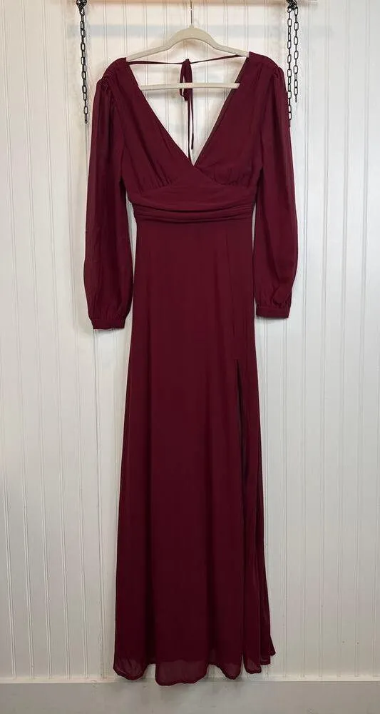 Lulus Love You So Burgundy Long Sleeve Maxi Dress Wedding Prom Holiday XS - Image 4