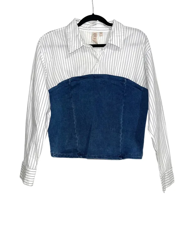 Anthropologie Dolan Left Coast Denim-Knit Shirting Twofer Top LARGE - Image 3