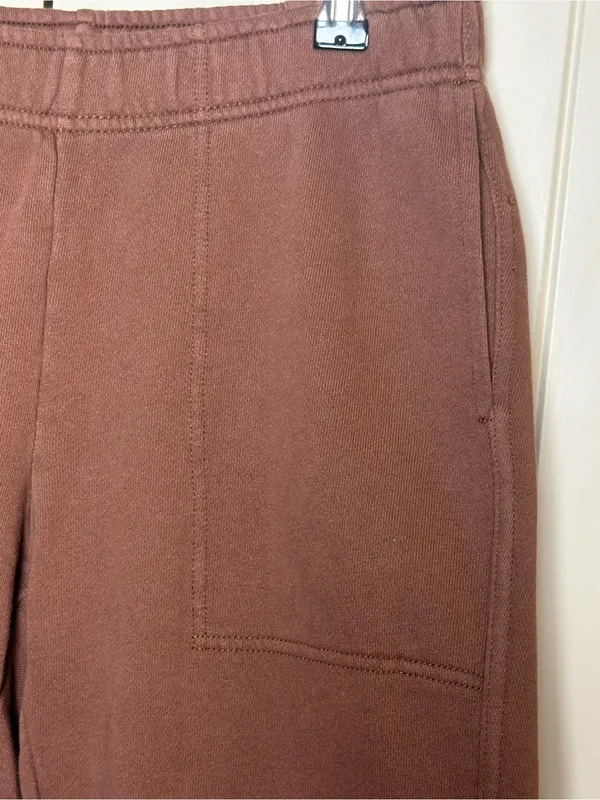 Aerie Chocolate Brown Straight Leg Raw Hem Patch Pocket Sweatpants Size Small - Image 3