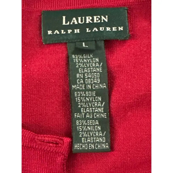 Lauren Ralph Lauren Red Silk Blend Button‎ Front Cardigan Large Coastal Grandma - Image 5