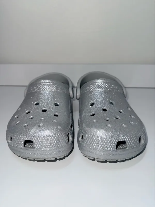 Crocs Classic Silver Glitter Clogs Slip On Rubber - Image 3