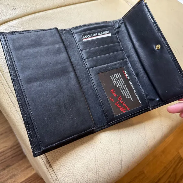 Mundi VTG Black Lizard Embossed‎ Leather Checkbook Wallet Kiss Lock Coin Purse - Image 6