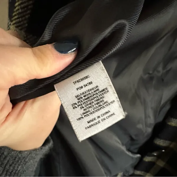 Derek Lam 10 Crosby Plaid Cocoon Coat Women's 4 Navy and Yellow Wool Blend Lined - Image 9