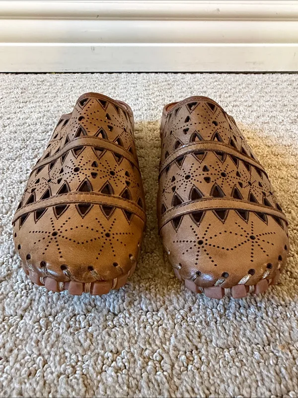 Spring Step Fusalide Leather Mules Boho Laser Cut Brown Clogs Slide Sandals - 38 - Image 10