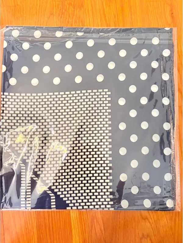 Elegant Navy Blue Polka Dot and Geometric Pattern Scarf - Lightweight - Image 4