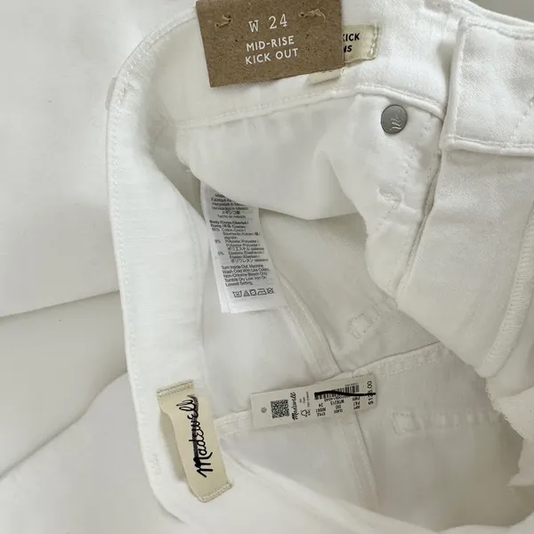 Madewell Kick Out Crop Jeans Pure White Stretch Mid Rise Flare NI961 US 24 NWT - Image 12